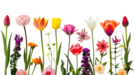 Schilderijen op glas Different flowers of a meadow with grass in a row  isolated on transparent © YauheniyaA