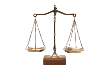 Gold scales of justice isolated on transparent background 