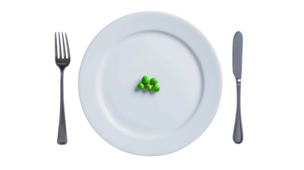 Peas on a plate on transparent. Extreme weight loss diet concept.