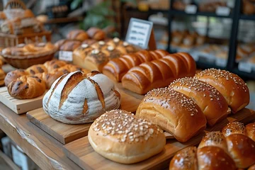 Tuinposter Illustrate a boutique bakery with an array of freshly baked bread, pastries, and cakes © Create image