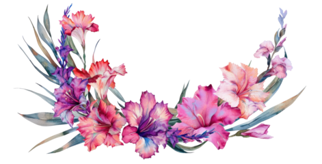 Watercolor gladiolus, set of flowers isolated on transparent background for greeting cards or invitations.