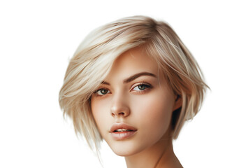 Portrait of a fashion blonde with short hair  on transparent