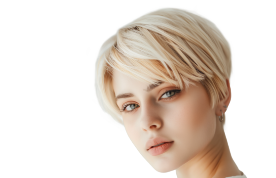 Portrait of a fashion blonde with short hair  on transparent