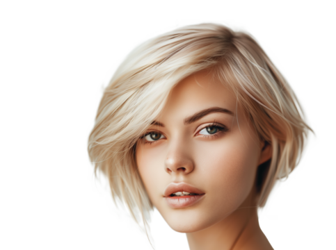 Portrait of a fashion blonde with short hair  on transparent