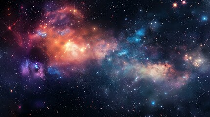 This is a beautiful space themed image. It features a colorful nebula with bright stars and a dark...