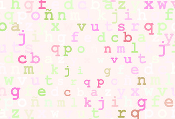 Light pink, green vector background with signs of alphabet.