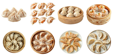 Set of dumpling dimsum transparent mockup in 3d without backoground png for decoration.