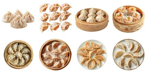 Set of dumpling dimsum transparent mockup in 3d without backoground png for decoration.