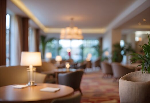Blurred image of hotel interior, generative AI