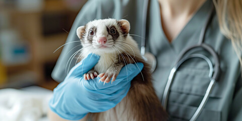 Veterinarian Holding Adorable Ferret During Medical Checkup