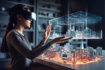 Innovative architect crafts virtual reality Building construction room, furniture designs cutting edge computer aided architecture, redefining interior spaces intricate plans on the digital screen