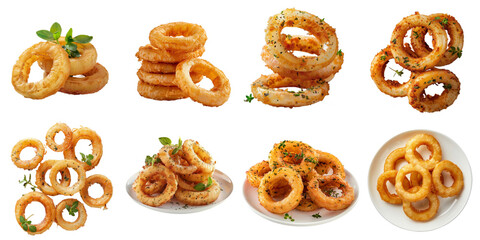 Set of onion ring transparent mockup in 3d without backoground png for decoration.