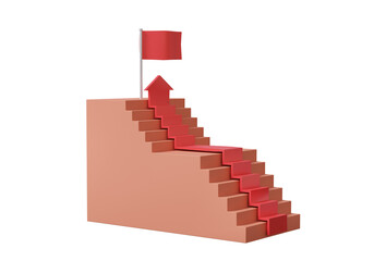 Fototapeta premium Staircase strategy step by step growth of business investment, linefinish, flag target successful concept. minimal cartoon style isolated on transparent background. 3d render illustration