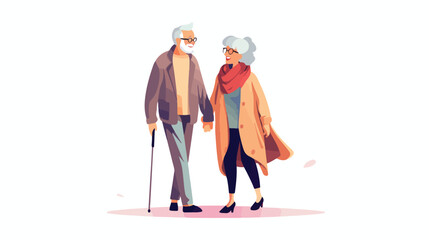 Old senior man and woman in glasses standing or walk