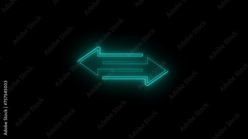 Poster abstract neon light arrow sing and loading animation on black screen