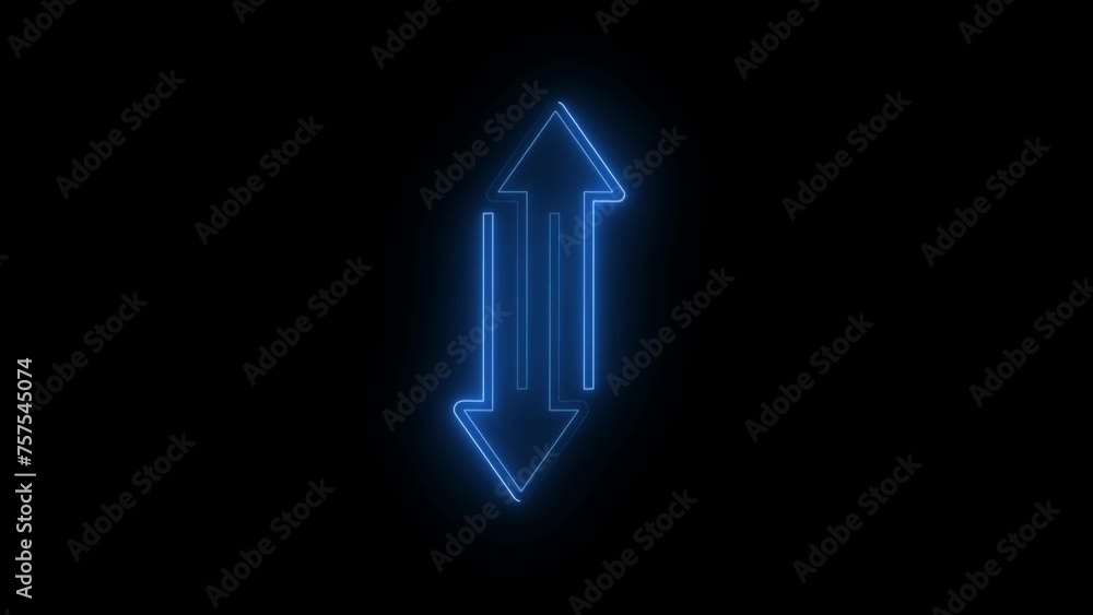 Poster abstract neon light arrow sing and loading animation on black screen
