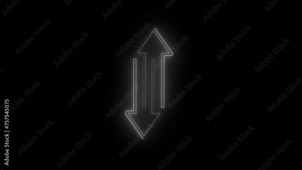 Poster abstract neon light arrow sing and loading animation on black screen