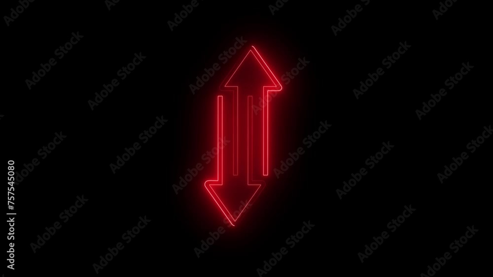 Poster abstract neon light arrow sing and loading animation on black screen