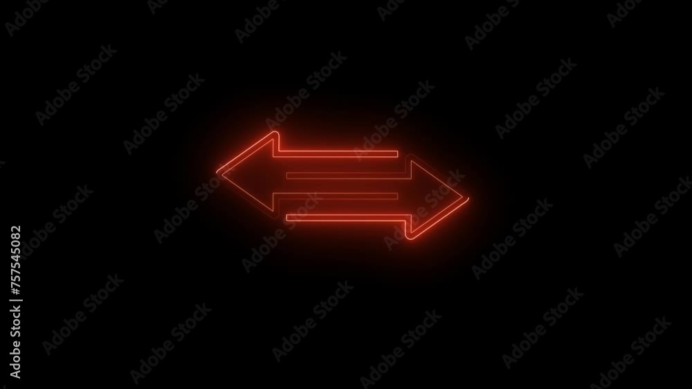 Poster abstract neon light arrow sing and loading animation on black screen