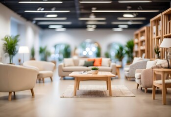 Blurred image of furniture showroom, generative AI - obrazy, fototapety, plakaty