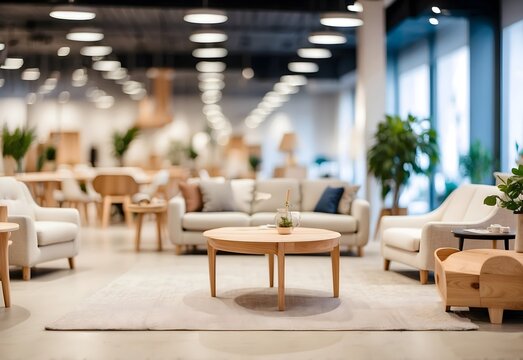 Blurred image of furniture showroom, generative AI