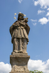 Fototapeta premium Historical statue of Jan Nepomucky, Dobromilov, Czechia