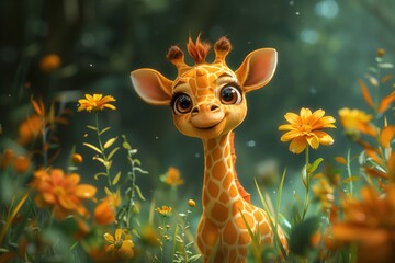Cute Baby Cartoon Giraffe Generative AI
