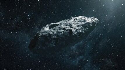 A large elongated asteroid in space. Cinematic. AI generative.