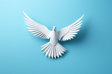 Obraz premium White paper origami bird on blue background сreated with Generative Ai