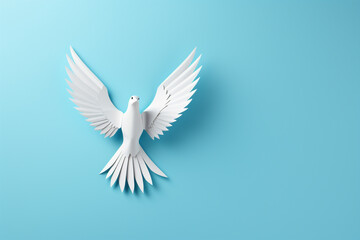 White paper origami bird on blue background сreated with Generative Ai