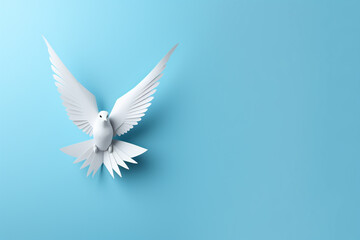 Obraz premium White paper origami bird on blue background сreated with Generative Ai