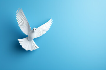 White paper origami bird on blue background сreated with Generative Ai