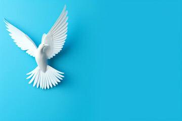 White paper origami bird on blue background сreated with Generative Ai