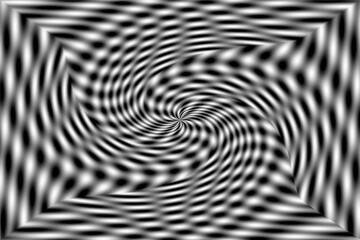 Naklejka premium Siatkowy rozmyty wzór w biało - czarnej kolorystyce ze spiralnym wirem w centrum - abstrakcyjne tło graficzne