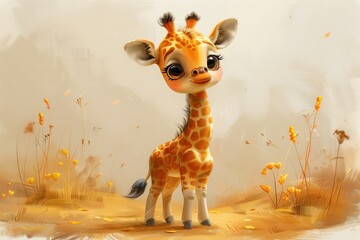 Cute Baby Cartoon Giraffe Generative AI