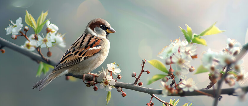 Beautiful, colourful bird sitting on a branch, spring season.