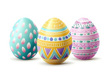 Illustration of colorful painted decorated easter eggs on white background