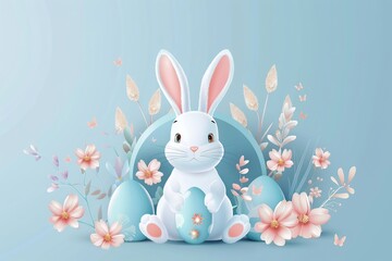 Obraz premium Illustration of decorated easter eggs with rabbit and flowers