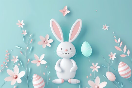 Illustration of decorated easter eggs with rabbit and flowers