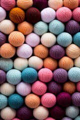 Different color wool balls on texture background, closeup view сreated with Generative Ai