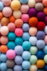 Different color wool balls on texture background, closeup view сreated with Generative Ai