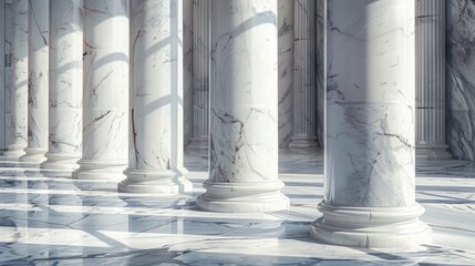 marble columns in soft, natural lighting, with the play of shadows and highlights on their surfaces. the classical charm of these architectural elements. - obrazy, fototapety, plakaty