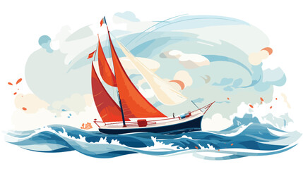 Sailing - Retro Clipart Illustration flat vector  - obrazy, fototapety, plakaty