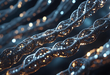 A highly detailed, digital illustration of DNA strands.