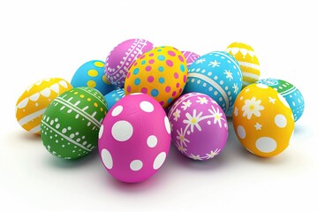 Obraz premium Colorful painted decorated easter eggs on white background