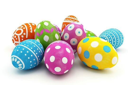 Colorful painted decorated easter eggs on white background