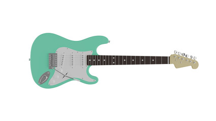 Mint color electric guitar isolated on transparent and white background. Music concept. 3D render