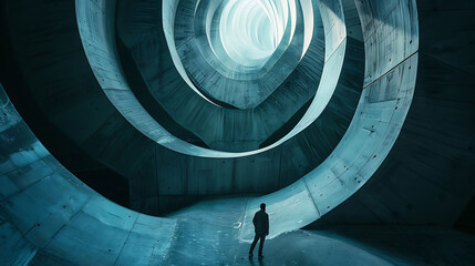 A person exploring a labyrinth of tunnels, symbolizing navigating through complexities in business processes