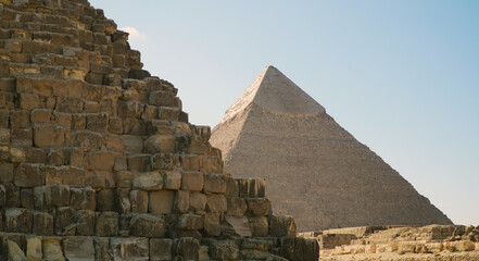 Fototapeta na wymiar Khafre Pyramid. The Second Largest at Giza Pyramid Complex in Egypt.