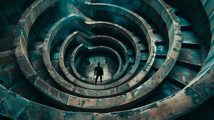 A person exploring a labyrinth of tunnels, symbolizing navigating through complexities in business...